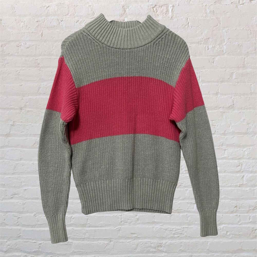 St Johns Bay Gray Pink Womens Pullover Knit Long Sleeve Ribbed Sweater Medium